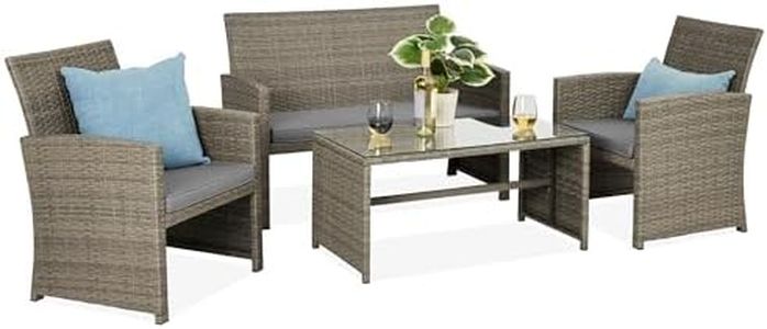 Best Choice Products 4-Piece Outdoor Wicker Patio Conversation Furniture Set for Backyard w/Coffee Table, Seat Cushions - Taupe/Cement Gray