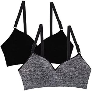 Fruit of the Loom Women's Seamless Wire Free Push-up Bra, Black Hue/Charcoal Heather 2-Pack, 16B