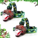 Dysaim LED Spray Headlamp - Essential Dinosaur Headlamp for Kids Camping Gear | Dinosaur Toy Headlamp Flashlight for Boys and Girls | Ideal Gift for Birthday, Halloween, Christmas and New Year, 2 Pack