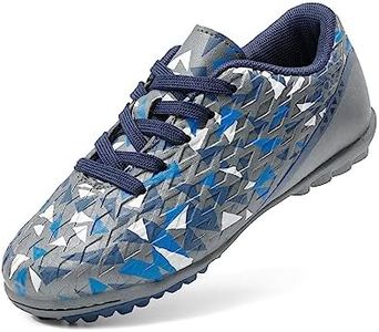 DREAM PAIRS Boys Girls Turf Indoor Soccer Shoes Lace Up Cleats for Little/Big Kid,Size 2 Little Kid,Grey/Royal/Blue,SDSO223K