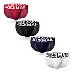 JOCKMAIL 4pcs/Pack Mens Underwear Briefs Mesh Low Waist Comfortable Soft Briefs Underpants, Red+black+navy+white, Large