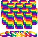 300 Pcs Pride Wristbands Bulk Rainbow Silicone Bracelet Pride Wristbands Decorations Stretch Silicone Wristband Wrist Bands for Gay and Lesbian Parades Rainbow Festival Party Decorations Supplies