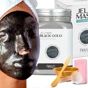 BRÜUN Jelly Mask Jar Black Gold Salicylic AC Peel-Off Face Care Rubber Mask | 23 fl oz Skin Care Moisturizing Gel Mask Jar Spa Set