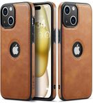 Sibada Leather Case for iPhone 15 Plus Mobile Phone Cases Logo Visible Premium Leather Classic Luxury Elegant Thin iPhone 15plus Cover (2023) 6.7 Inch - Brown