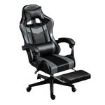 Gaming Chair Ergonomic Computer Chair Office Chair Desk Swivel Chair Adjustable Reclining Footrest Cushion Grey New!