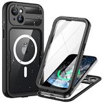 Lanhiem Magnetic for iPhone 15 Case, IP68 Waterproof Dustproof Case, [Compatible with Magsafe] [Built-in Screen Protector] Full Body Heavy Duty Rugged Phone Cover 6.1 inch, Black/Clear