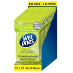 Wet Ones – Be Zingy – Plastic Free Antibacterial Pocket Size Hand Wipes - 144 wipes – 12 packs x 12 wipes