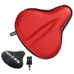 FUCNEN Exercise Bike Seat Cover Padded Bike Gel Seat Cover for Women/Man Bicycle Gel Saddle Covers Wide Comfortable Seat Cushion 27 x 25CM for Exercise, Stationary, Spinning Cycling - Red