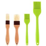 4pcs Pastry Brushes, Silicone Basting Brushes Food Brushes with Beech Handle Boar Bristle Brushes for Kitchen Cooking Baking Grilling for Spreading Sauce Butter and Oil (2 Specifications)