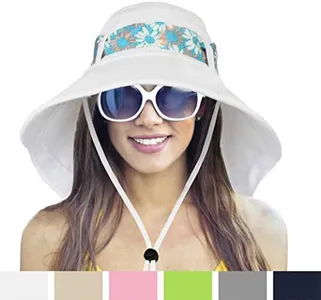 Women Sun Hat with Neck Flap Wide Brim | Ladies Outdoor Shade Hat for Summer, Hiking, Beach, Fishing, Travel, Gardening | UPF50+ Sun Protection - White