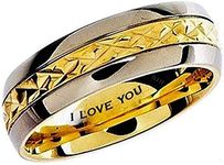 BESTTOHAVE Mens Titanium Ring -7mm Wide Engraved I Love You Classic Unisex Two Tone Wedding Engagement Comfort Fit Jewellery Band Ring - Size T