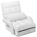 CASART 2-In-1 Folding Single Sofa Bed with Pillow, 5 Positions Adjustable Armchair Floor Sofa, Bedroom Living Room Office Furniture (White, 67 x 65 x 72cm)