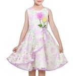 Sunny Fashion Girls Dress Purple Floral Big Swing Round Neck Party Classic Sleeveless 7 Years