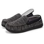 MERRIMAC Men's Cozy Cotton Knit Moccasin Slippers Coral Fleece Lined House Slippers with Removable Insole (9 M US, Black)