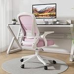 Yivke Office Chair Ergonomic Desk Chair, Mid Back Mesh Computer Chair with Lumbar Support, Adjustable Height, Flip-Up Arms, Swivel Executive Task Chair for Home Office, Study, Working, Pink