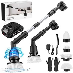 kHelfer 1000RPM Electric Spin Scrubber, 2024 New Shower Power Scrubber with 21V Battery, Extra Crevice Cleaning Brush & Glove, Dual Speed, Bathroom Scrubber with Long Handle for Bathtub, Tile, Floor
