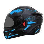 Steelbird SBH-17 Terminator ISI Certified Full Face Graphic Helmet in Matt Finish(Medium 580 MM, Black Fluo Blue Fitted with Clear Visor and Extra Smoke Visor)