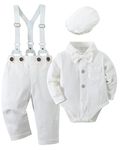 YALLET Baby Boy Clothes Set Infant Tuxedo Long Sleeve Gentleman Suit Outfits + Beret Hat + Suspender Pants + Bowtie 0-18M