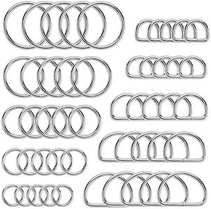 Hysagtek 50 pcs Metal O Ring and D Ring, Non-Welded Metal Rings Multi-Purpose Buckles for Bag Straps, Belts, Macrame, Pet Collar Leashes - Silver 15mm, 20mm, 25mm, 32mm, 38mm, Silber