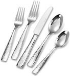 KEAWELL Premium 20/45/65 Piece Louis Hammered Silverware Set with Squared Edge, 18/10 Stainless Steel, Service for 4/8/12, Fine Flatware Set, Dishwasher Safe (65)