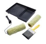 ProDec PRRT028 5 piece Twin Masonry Paint Roller, Frame, 4" Brush and Tray Set, Heavy Duty Paint Roller Set for Painting with Smooth and Textured Masonry Paints on Exterior Walls, 9" x 1.75", Black