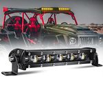 DVISUV 7inch Slim Led Light Bar - Dual Color Strobe Light Single Row Light Bar 6D Reflectors Driving Fog Light - Off Road Work Light with Mounting Brackets for Trucks, ATV, UTV, SUV, Car, Cabin, Boat