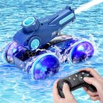 Luckits Amphibious Remote Control Car, Amphibious Stunt Vehicle Radio Controlled Car with Spray Water/Light, 360° Waterproof Remote Control Water Cannon Truck Toy for Kid Boy Girl in Lawn Land Pool