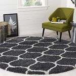 AROMICK Soft Modern Shaggy Area Rugs Fluffy Round Carpet Comfy Bedroom Home Decorate Floor Kids Playing Mat Size (4x4 Feet, Grey Ivory)