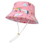 MASOCIO Baby Sun Hat Toddler Kids Girls Summer Bucket Hats Cap Adjustable Chin Strap Age 2 3 4 5 6 Years Pink