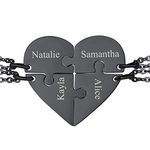 Personalized Custom Friendship Necklace for 4 Black Heart Puzzle Matching Pendant Neck Charms, Women BFF Jewelry Set, Cool Female Stuff Gift for Classmates Graduation