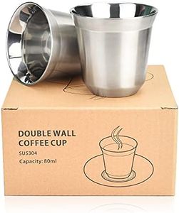 WANTOUTH Lot de 2 Tasses à Expresso en Acier Inoxydable 304 de 80 ml, Tasses à Café à Double Paroi Isotherme, Tasse Métallique Incassable, Tasses à Café Expresso pour Maison, Café, Magasin