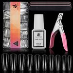 MAGIC ARMOR 550pcs Coffin Nail Tips Clear nail tips with glue for Press on Nails Ballerina Nails 10 Sizes Full cover fake nails with nail glue nail files nail clippers for DIY Nail Art Extension