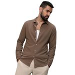 Campus Sutra Men's Tan Brown Stripe-Creased Shirt for Casual Wear | Spread Collar | Long Sleeves | Button Closure | Shirt Crafted with Comfort Fit for Everyday Wear