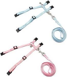 Polkar Adjustable Pet Rabbit Walking Harness Leash Lead with Small Bell (Small, Blue+Pink)