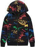 TLAENSON Boys Dinosaur Hoodies Zip Up Sweatshirts Kids Zipper Hooded Sweater Big Boys Dino Clothes Black Size 150/10-11 Years