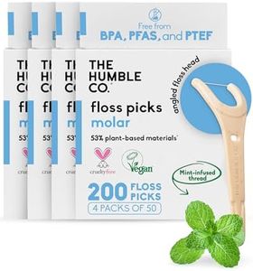 The Humble Co Molar Floss Picks for Teeth, 200 Count (Mint) - Angled Dental Flossers with Extended Reach for Molars & Back Teeth - Plant-Based Floss for Interdental Oral Care, Hygiene & Gum Health