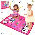 2 in 1 Musical Toys for Toddlers 1-3 Piano Keyboard & Drum Mat, Music Sensory Play Mat Baby Toys for 1 Year Old Developmental Toddler Girl Toys (Pink)