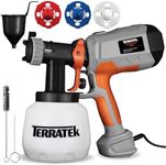 Terratek Paint Sprayer 600W, Electric HVLP Hand Held Fence Paint Sprayer, 3 Spray Patterns, Adjustable Valve, Ideal Garden Fence Sprayer for Walls, Furniture, Ceilings with 1200ML Spray Gun Container