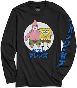 Mens Spongebob Squarepants Shirt - Spongebob, Patrick & Krusty Krab Long Sleeve Tee, Black Kanji, Large