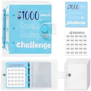 Drawelry Mini Money Saving Binder, 25 Cash Envelopes Money Saving Challenge Binder $500 $1000, Portable Savings Book Envelopes Stickers for Budgeting Planner Christmas Birthday Gift (Blue, $1000)