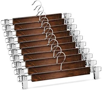High-Grade Wooden Trouser Hangers with Clips (10 Pack) - Durable Wooden Skirt Hangers, 360° Hook, Hangers for Trousers - Jean Hangers / Pants Hanger with Non Slip Adjustable Clips for Slacks & Shorts