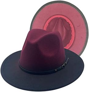 Willheoy Wide Brim Fedora Hats for Women & Men Two Tone Felt Hat Gradient Dress Hat Wine