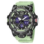 SMAEL Men's Watches Military Outdoor Waterproof Sports Wrist Watch Date Multi Function LED Alarm Stopwatch, Digital Watches for Mens, Green, Large Face, Digital