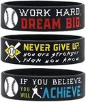 (6-Pack) Motivational Baseball Wristbands with Sports Quotes - Baseball Gifts, Jewelry Accessories for Baseball Players, Team Awards and Party Favors - Unisex for Men Women Youth Teen Girls Boys