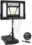 DEBERG Pool Basketball Hoop Poolside 3-4ft Height-Adjustable Portable Swimming Pool Basketball Goal Set with Wheels and Shatterproof Backboard, Includes a Basketball and Air Pump