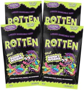 Rotten Sour Gummy Worms - Low Sugar, Low Calorie, 7g Gut-Friendly Prebiotic Fiber and 3g Protein, Gluten Free Candy - 5.3 oz Share Pack [4 Pack]