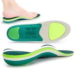 iFitna Strong Arch Support Sports Work Comfort Trimmable Insoles for Shock Absorption, Inserts for Running Shoes Work Boots Trainers Unisex(Size:UK-9,Length:11.02",Green)