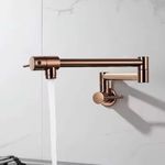 Aquieen Wall-Mounted Pot Filler Faucet with Swing Arm & Folding Design | Modern Kitchen Sink Faucet Folding Stretchable with Single Hole Two Handles (Rose Gold)