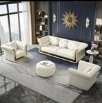 A to Z Furniture Classic 3+1+1=5 Seater Sofa Set Luxury Chesterfield febrick Velvet Sofa in for Home Living Room & Office (White)