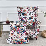 Highdi Wingback Chair Covers 2 Piece Stretch Wing Chair Slipcover, Washable Spandex Fabric Sofa Cover Furniture Protector for Armchair Chairs Living Room Bedroom Hotel (Blooming flowers)